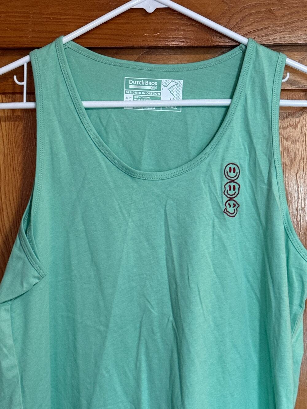 Cute Mint Green Dutch Bros Embroidered Windmill & Smiley Tank S